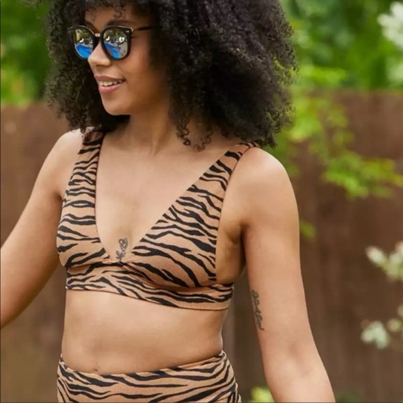 aerie Other - NWT Tiger Animal Pique Striped Print Longline Bikini Triangle Top